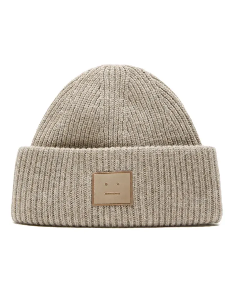 Acne Studios Gerippte Beanie mit Gesicht-Patch - Nude Nude