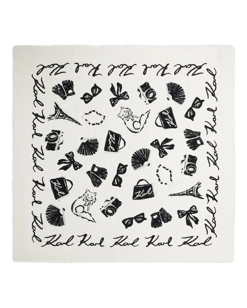 Karl Lagerfeld Signature Seidenschal mit grafischem Print - Weiß Weiß