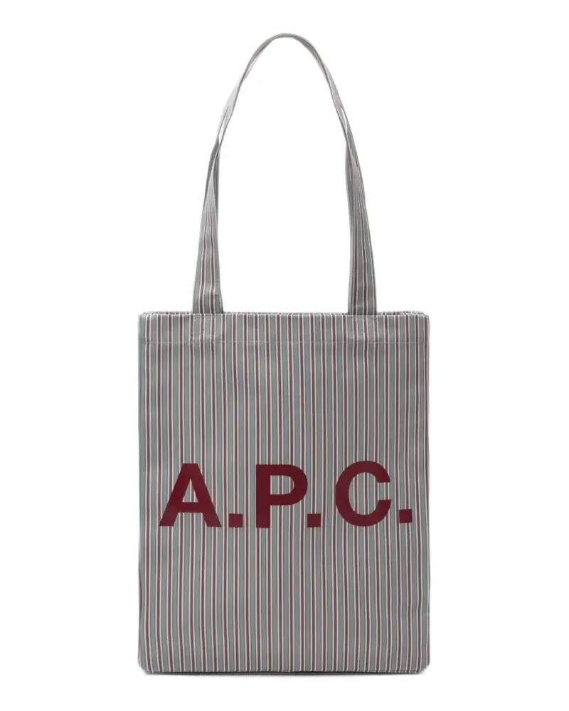 A.P.C. logo-print striped-pattern tote bag - Grün Grün