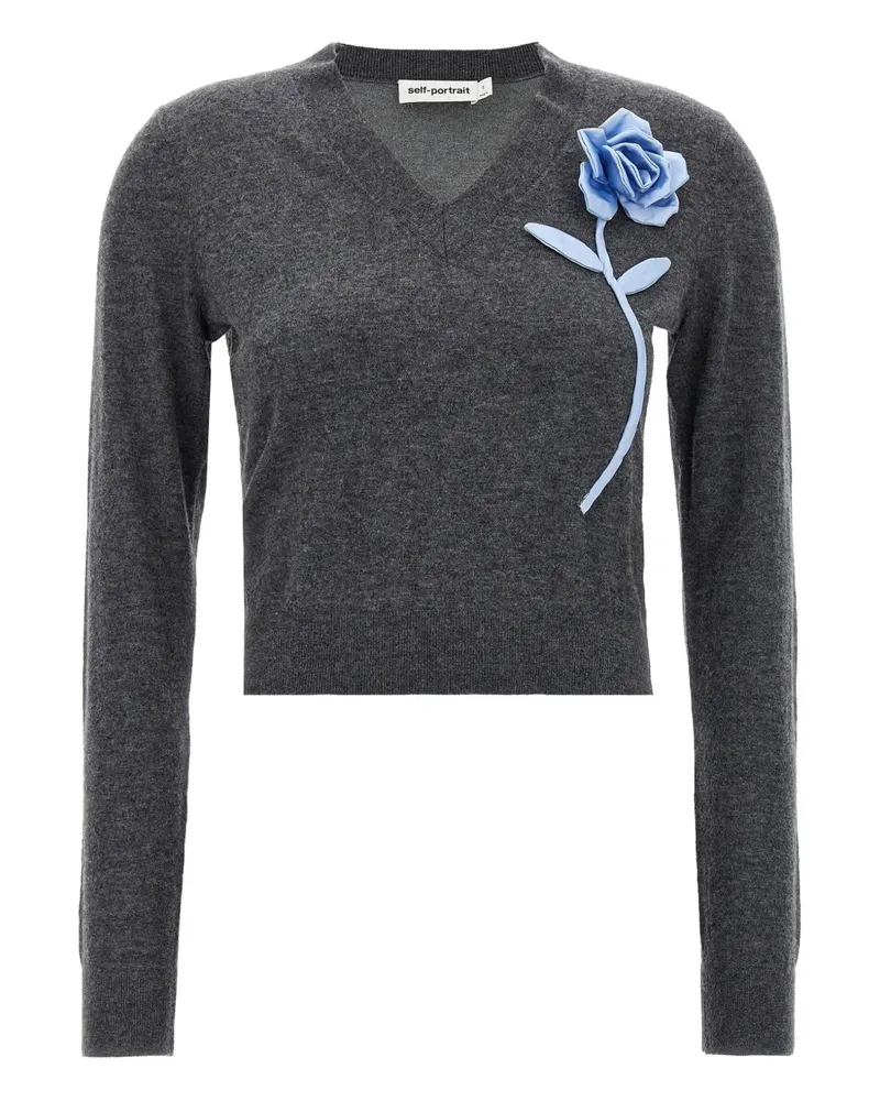 Self-Portrait Pullover mit Blumendetail - Grau Grau