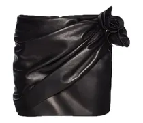 Kurzer Lederrock mit floraler Applikation - Schwarz