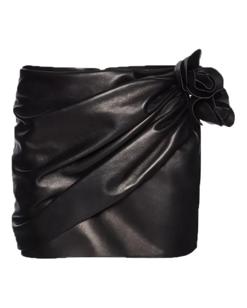 Magda Butrym Kurzer Lederrock mit floraler Applikation - Schwarz Schwarz