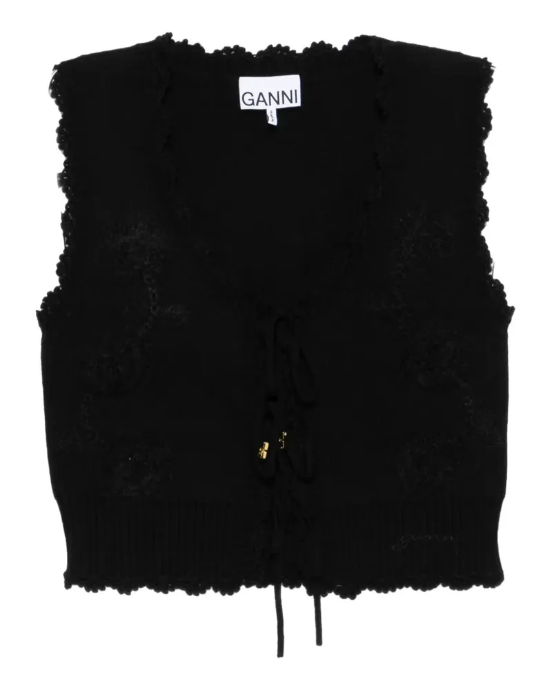 Ganni flower-applique sleeveless cardigan - Schwarz Schwarz