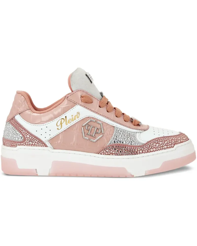 Philipp Plein Kristallverzierte Sneakers mit Kroko-Optik - Rosa Rosa