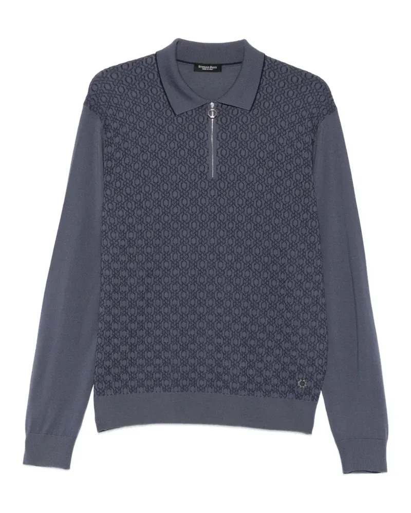 Stefano Ricci Geometrisch gemustertes Poloshirt mit Reißverschluss - Blau Blau
