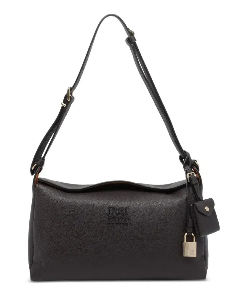 Miu Miu logo-lettering padlock-detail leather shoulder bag - Braun Braun