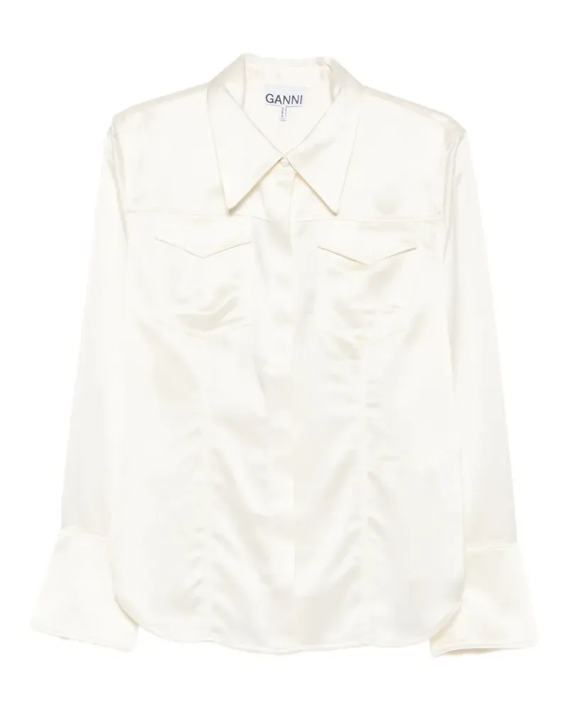 Ganni satin-finish flap-pocket shirt - Weiß Weiß