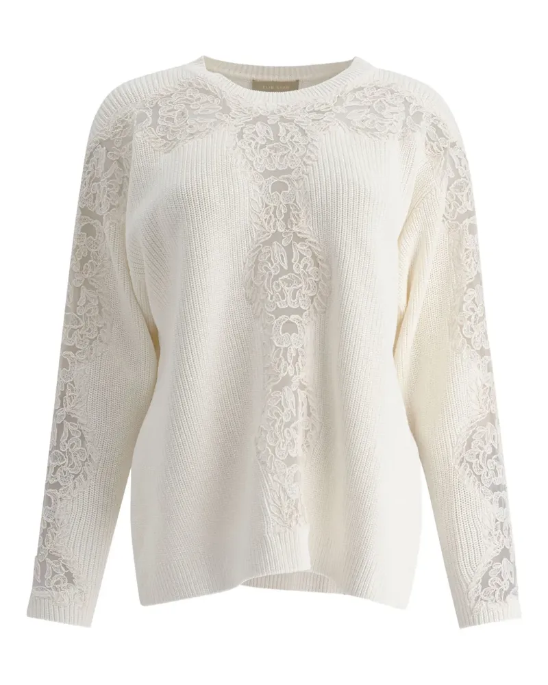 Elie Saab Pullover mit Spitzeneinsatz - Weiß Weiß