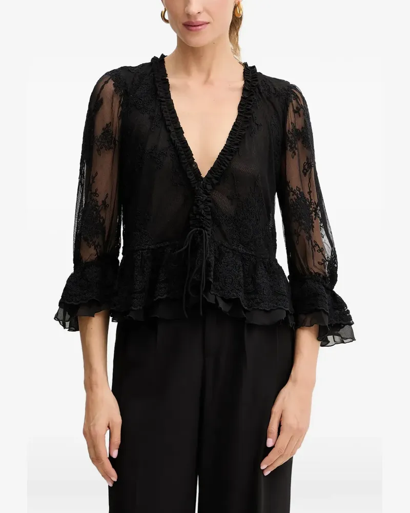 Bardot ruffled laced top - Schwarz Schwarz