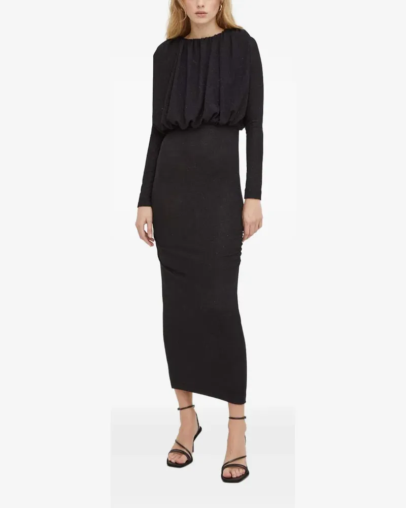 Day Birger et Mikkelsen Langärmeliges Maxikleid mit Raffungen - Schwarz Schwarz