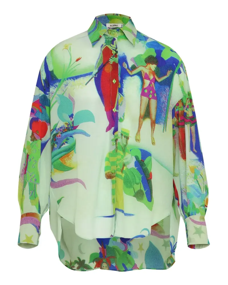 Amir Slama graphic-print silk shirt - Grün Grün