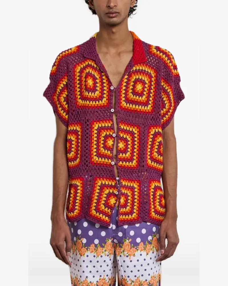 HARAGO crochet-knit patchwork shirt - Violett Violett