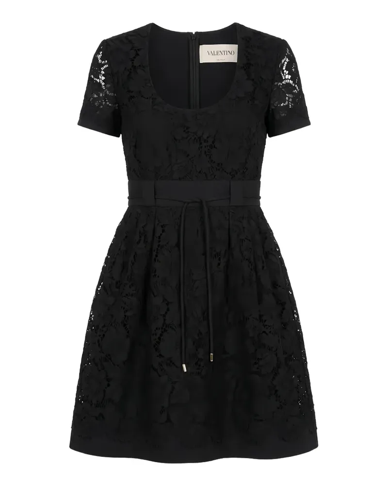 Valentino Garavani lace-overlay belted dress - Schwarz Schwarz