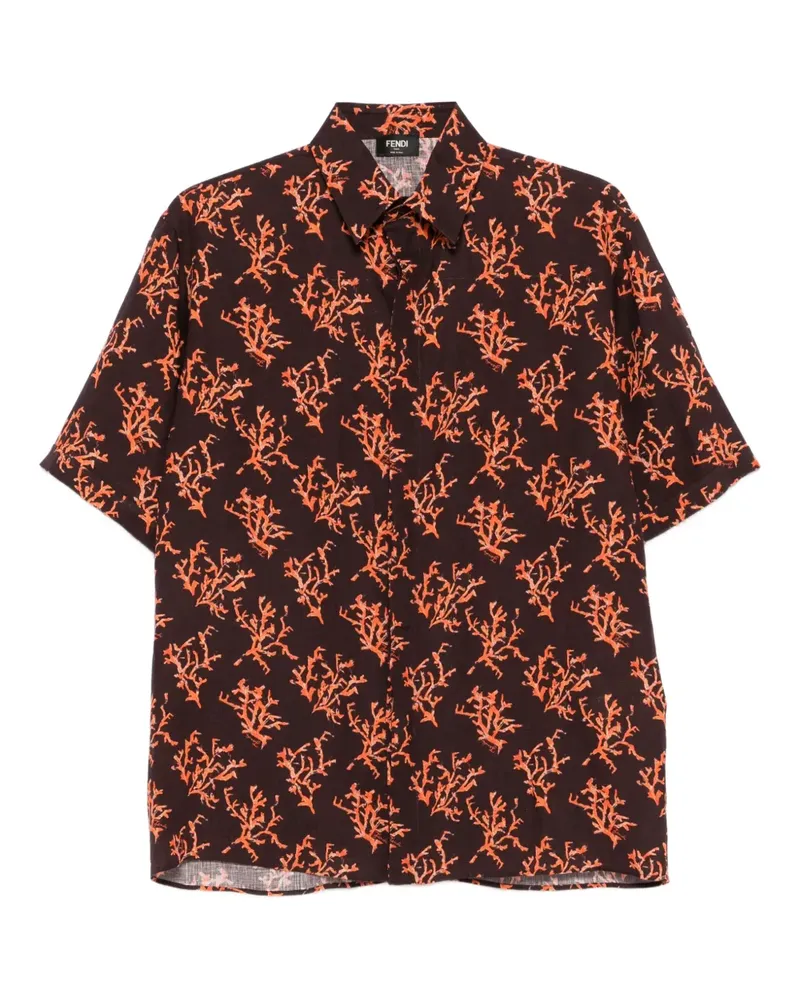 Fendi Leinenhemd mit Korallen-Print - Braun Braun