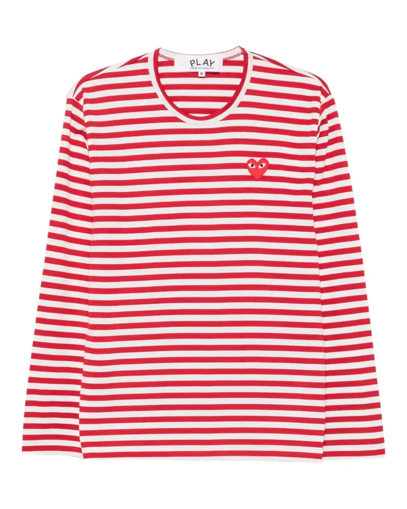 Comme des Garçons Gestreiftes T-Shirt mit Herz-Patch - Rot Rot