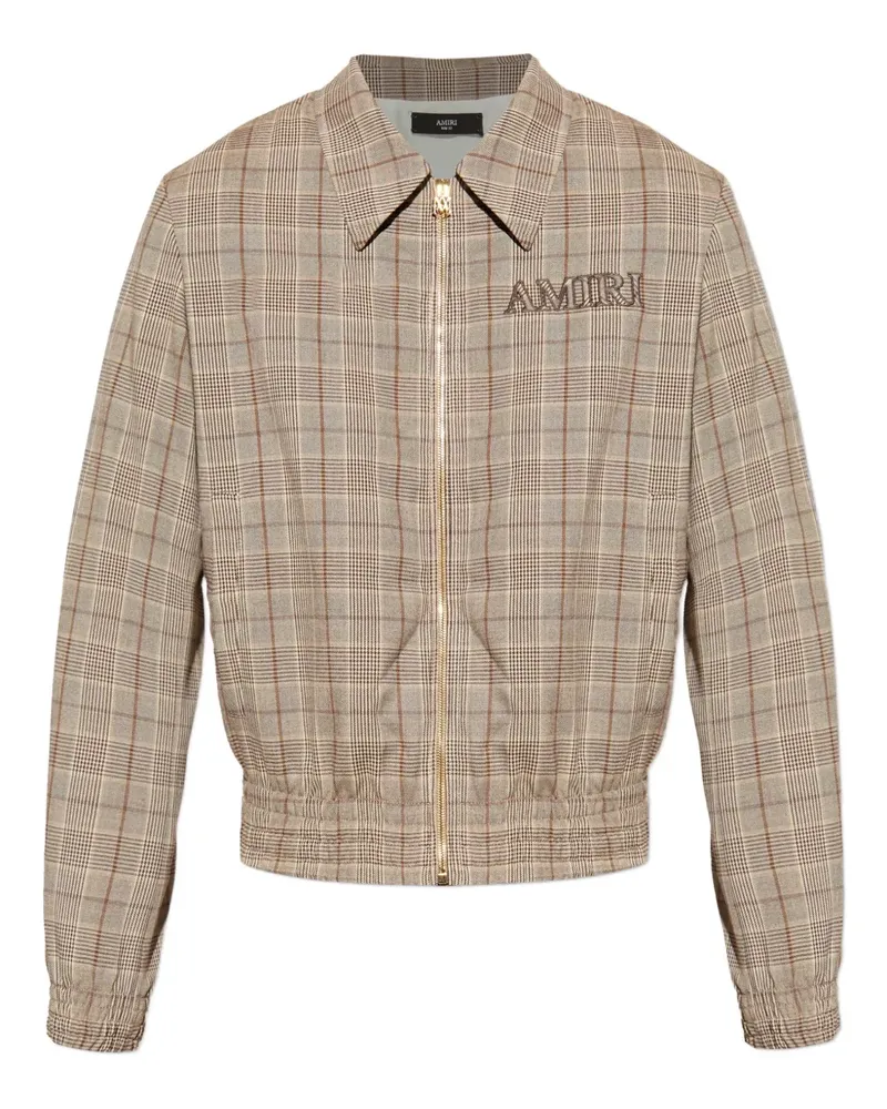Amiri check-pattern embroidered-logo jacket - Braun Braun