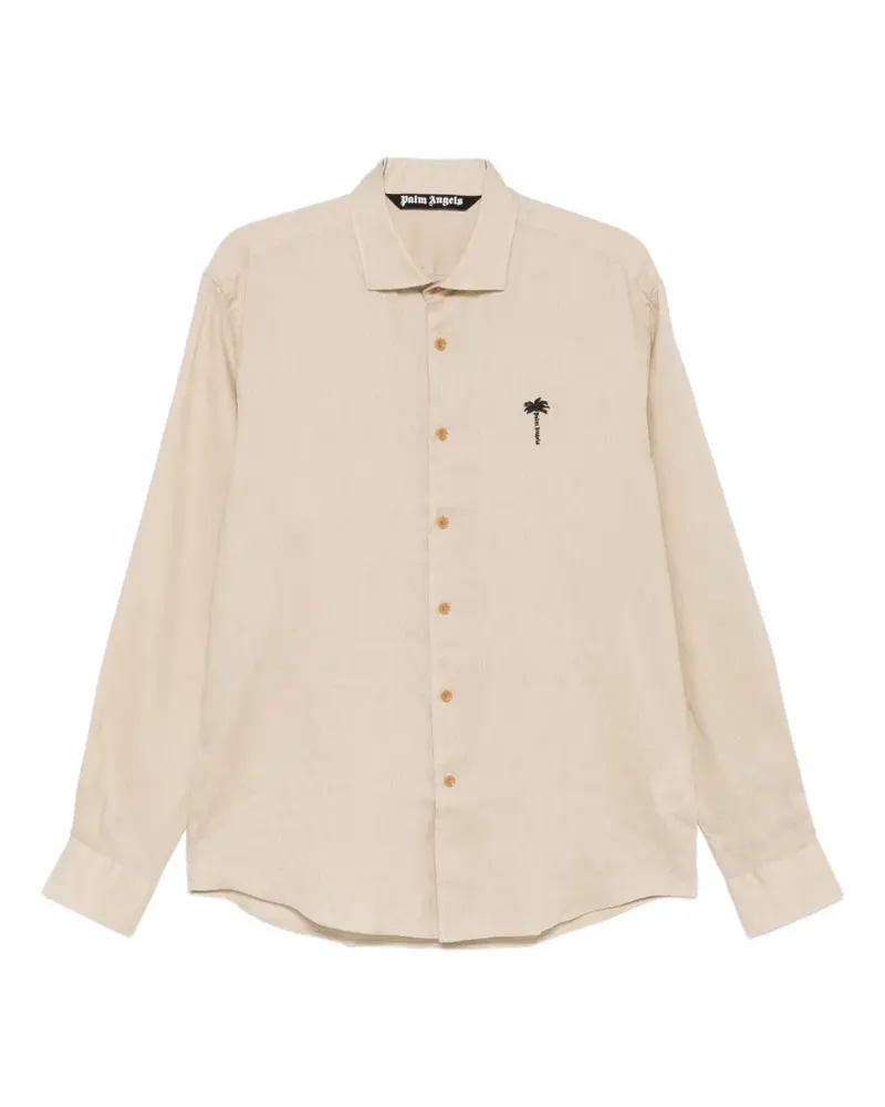 Palm Angels logo-embroidered linen shirt - Nude Nude
