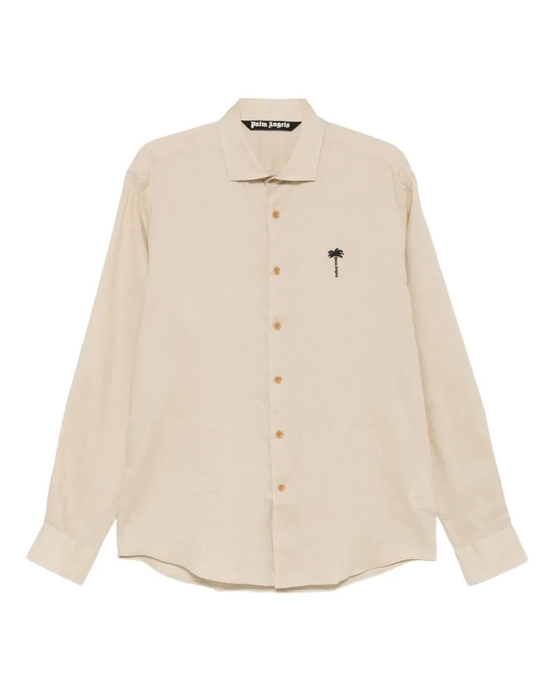 Palm Angels Leinenhemd mit Logo-Stickerei - Nude Nude