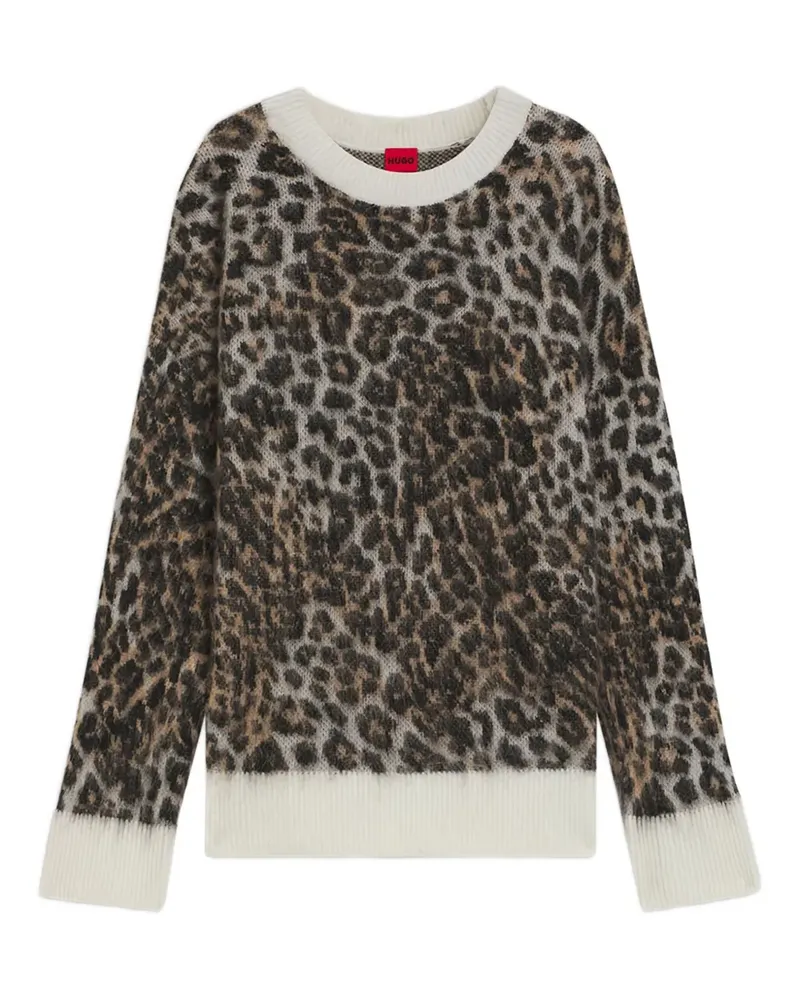 HUGO BOSS animal-print round-neck sweater - Braun Braun