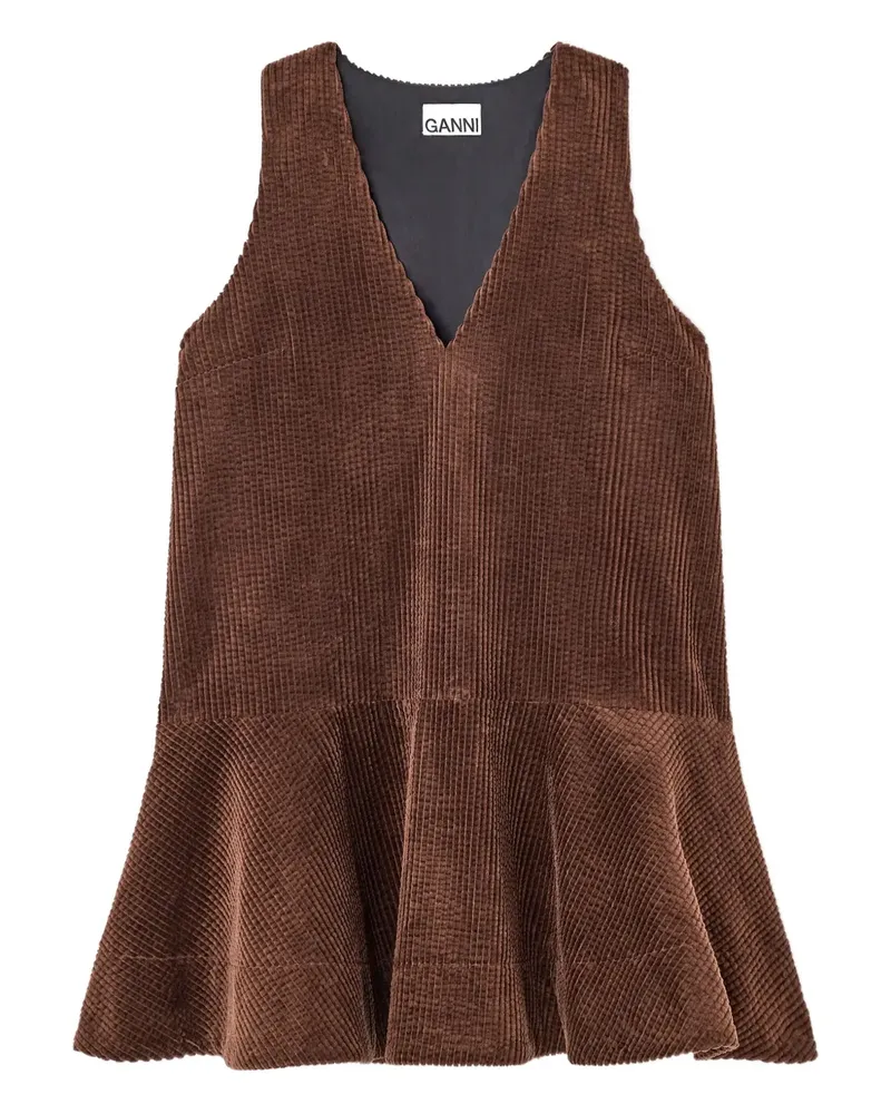 Ganni Cord-Minikleid mit V-Ausschnitt - Braun Braun