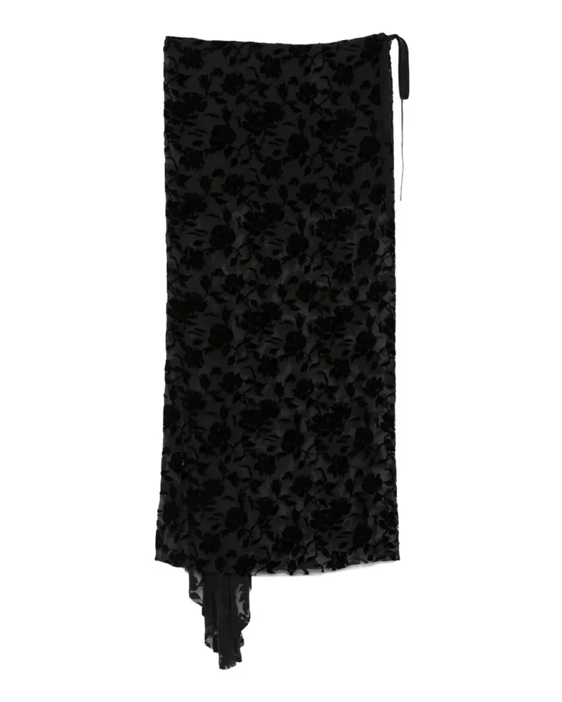 Ann Demeulemeester floral-devoré midi skirt - Schwarz Schwarz