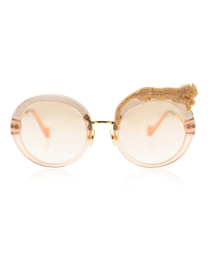 Anna-Karin Karlsson panther-embellished round-frame sunglasses - Nude Nude