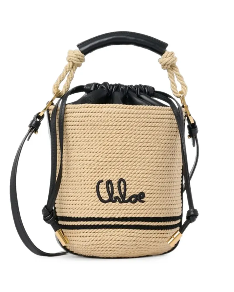 Chloé rope-detailed logo-embroidered tote bag - Nude Nude