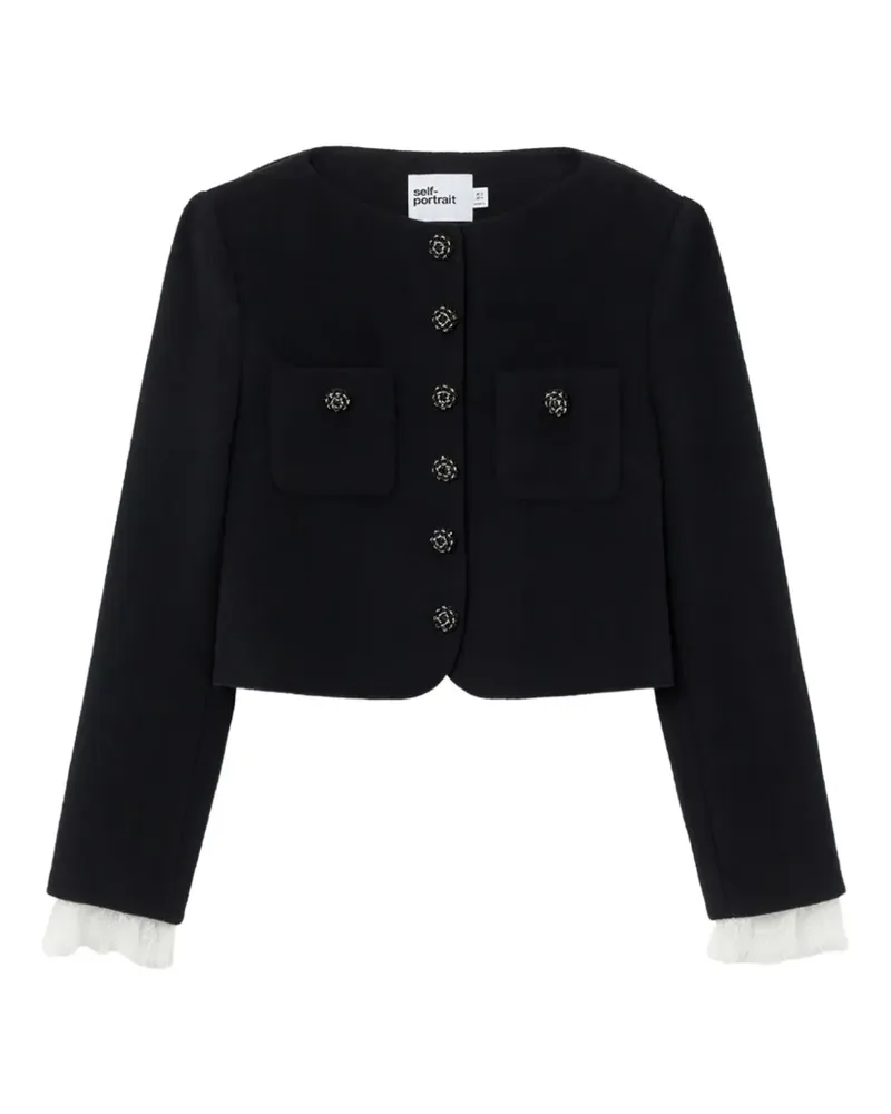 Self-Portrait lace-trimmed button-up cropped jacket - Schwarz Schwarz