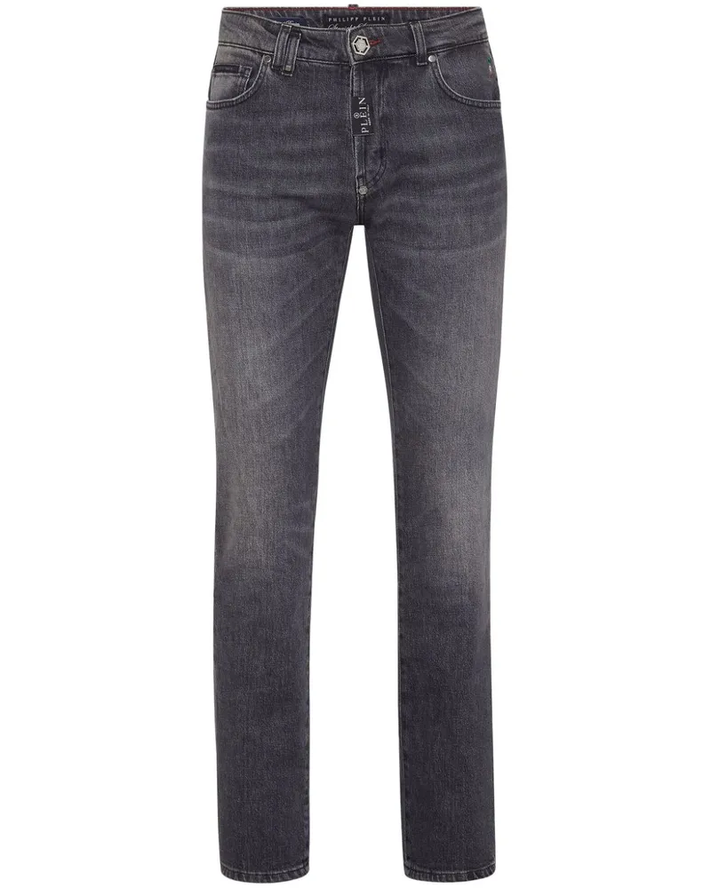 Philipp Plein Straight-Leg-Jeans mit Logo-Patch - Grau Grau