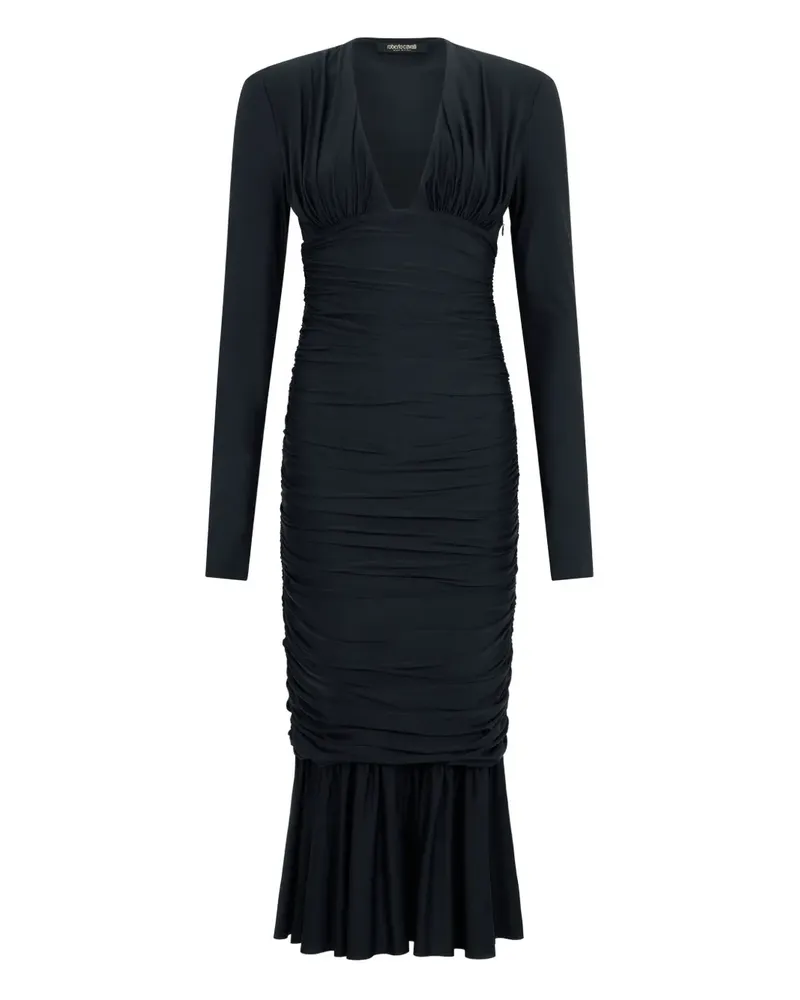 Roberto Cavalli Midikleid mit Raffung - Schwarz Schwarz