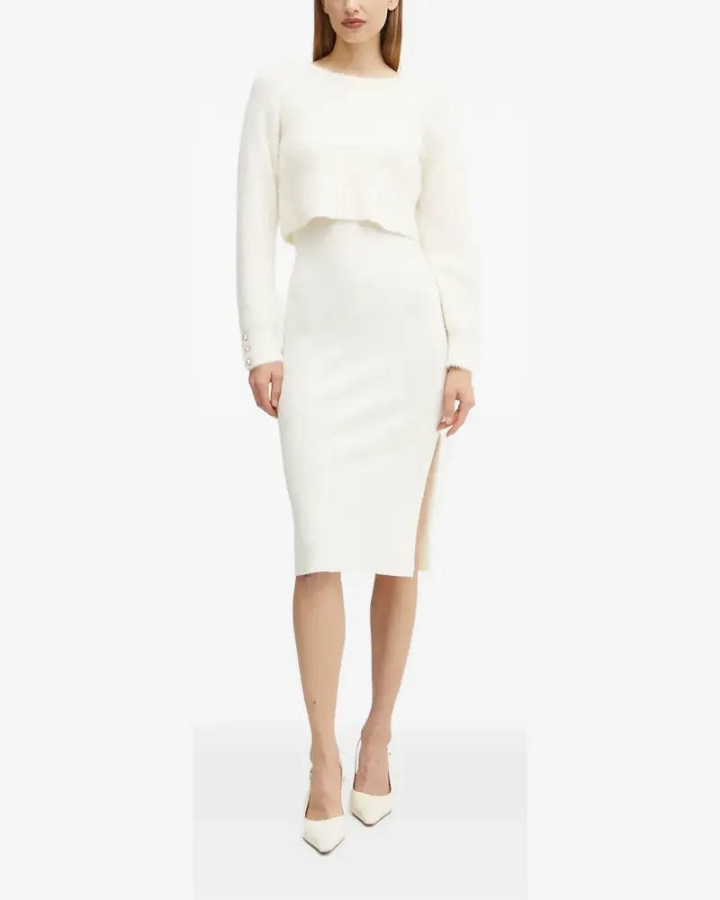 Morgan split ribbed midi dress - Nude Nude