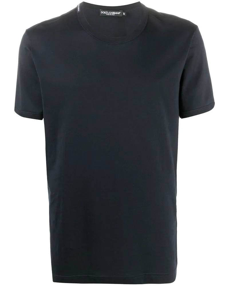 Dolce & Gabbana logo label V-neck T-shirt - Blau Blau