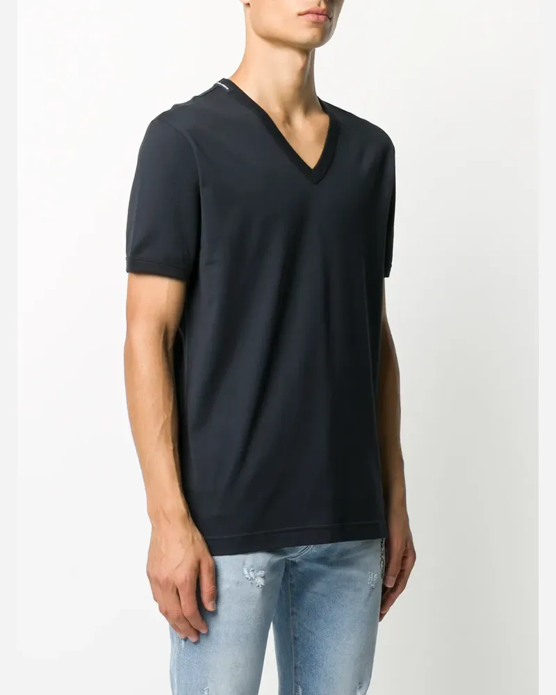 Dolce & Gabbana logo label V-neck T-shirt - Blau Blau