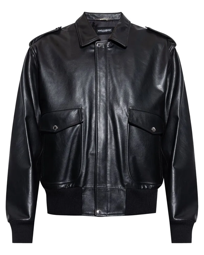 Dolce & Gabbana Klassische Lederjacke Schwarz
