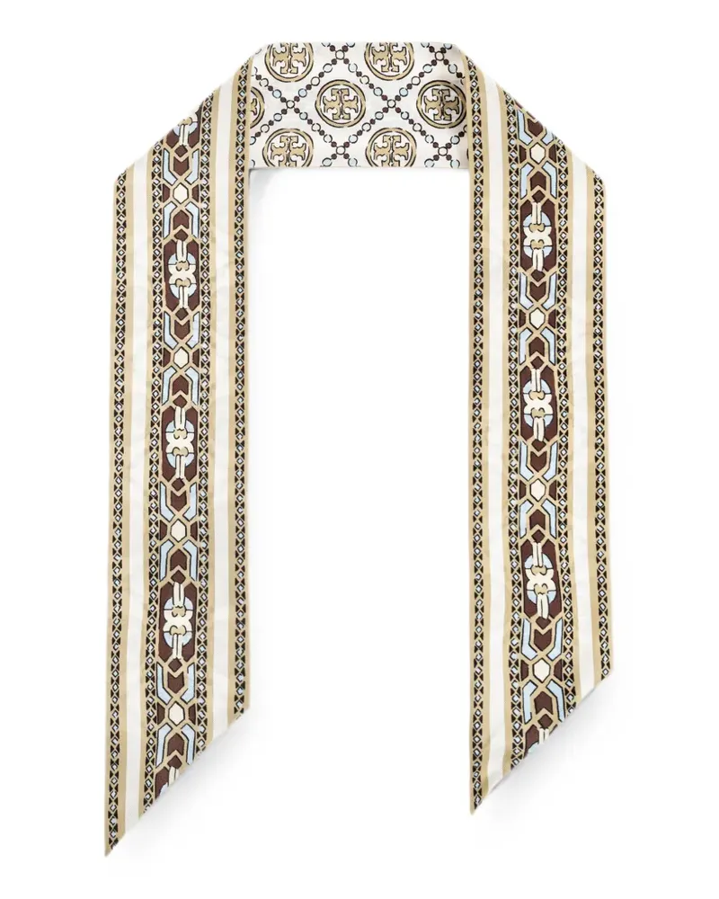 Tory Burch logo-print silk scarf - Nude Nude