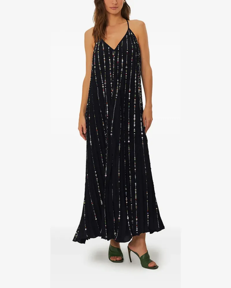 FARM Rio Besticktes Maxikleid mit Falten - Schwarz Schwarz