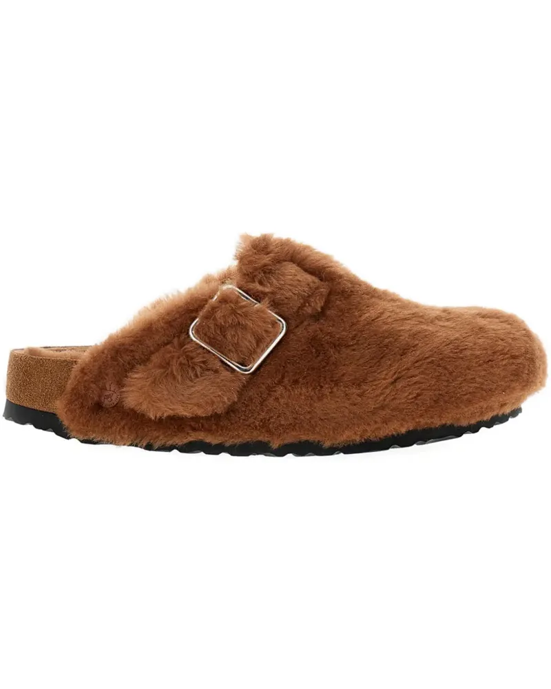 Birkenstock shearling buckle strap mules - Braun Braun