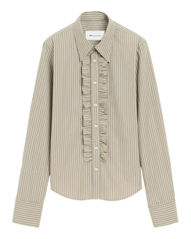 AMI Paris Gestreiftes Hemd mit Rüschen - Grau Grau