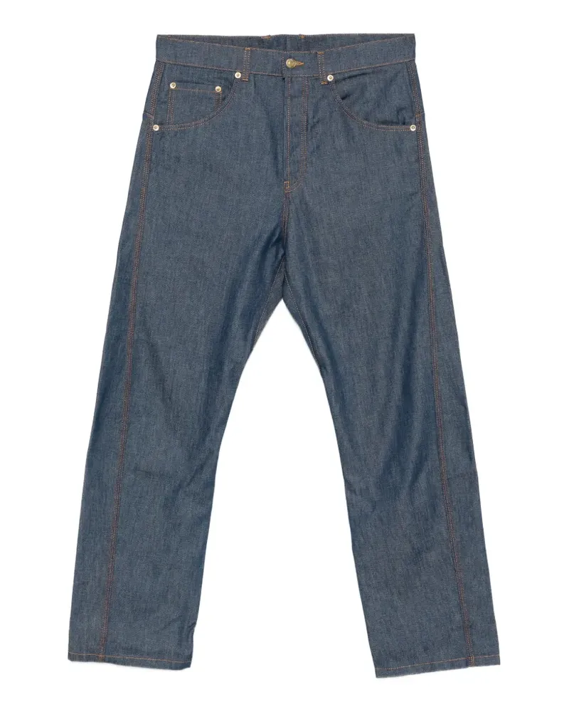 Moschino contrast-stitch logo-patch jeans - Blau Blau