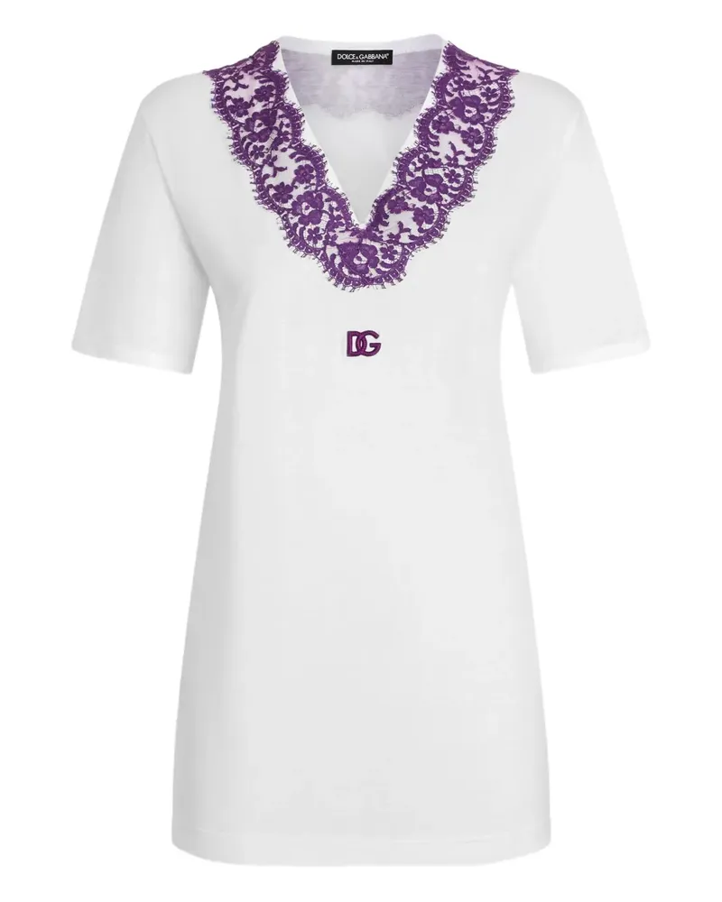 Dolce & Gabbana T-Shirt mit Spitzendetail - Weiß Weiß