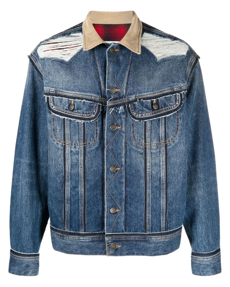 Maison Margiela x Pendleton Jeansjacke im Distressed-Look - Blau Blau