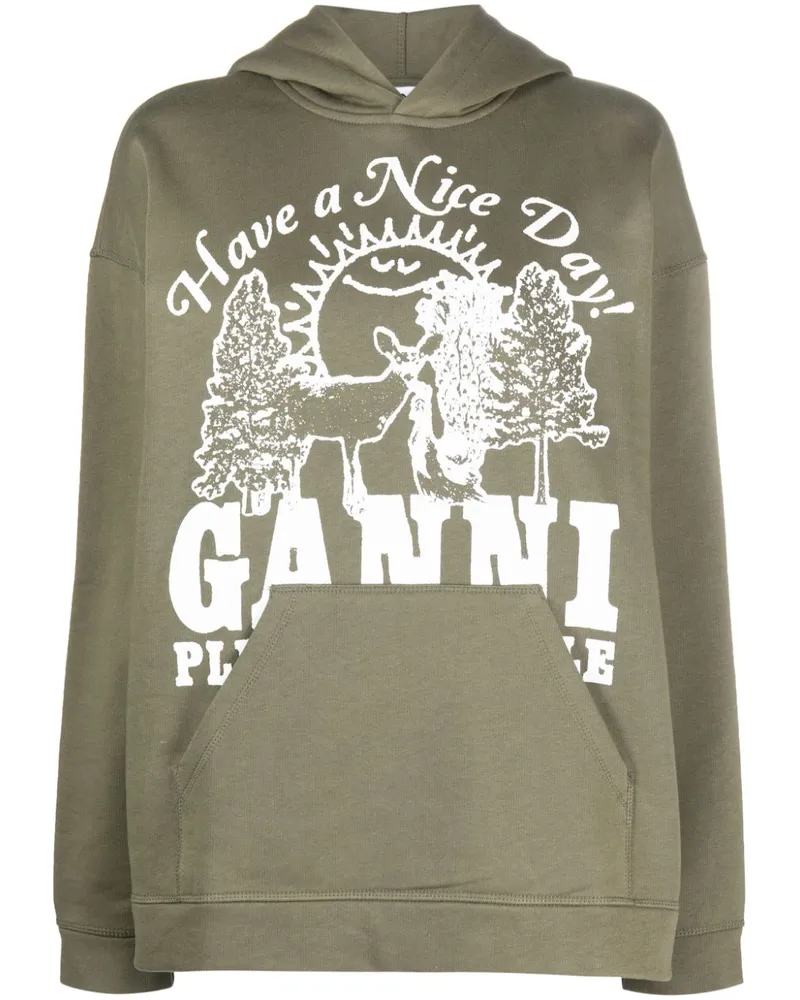 Ganni Hoodie aus Bio-Baumwolle Grün