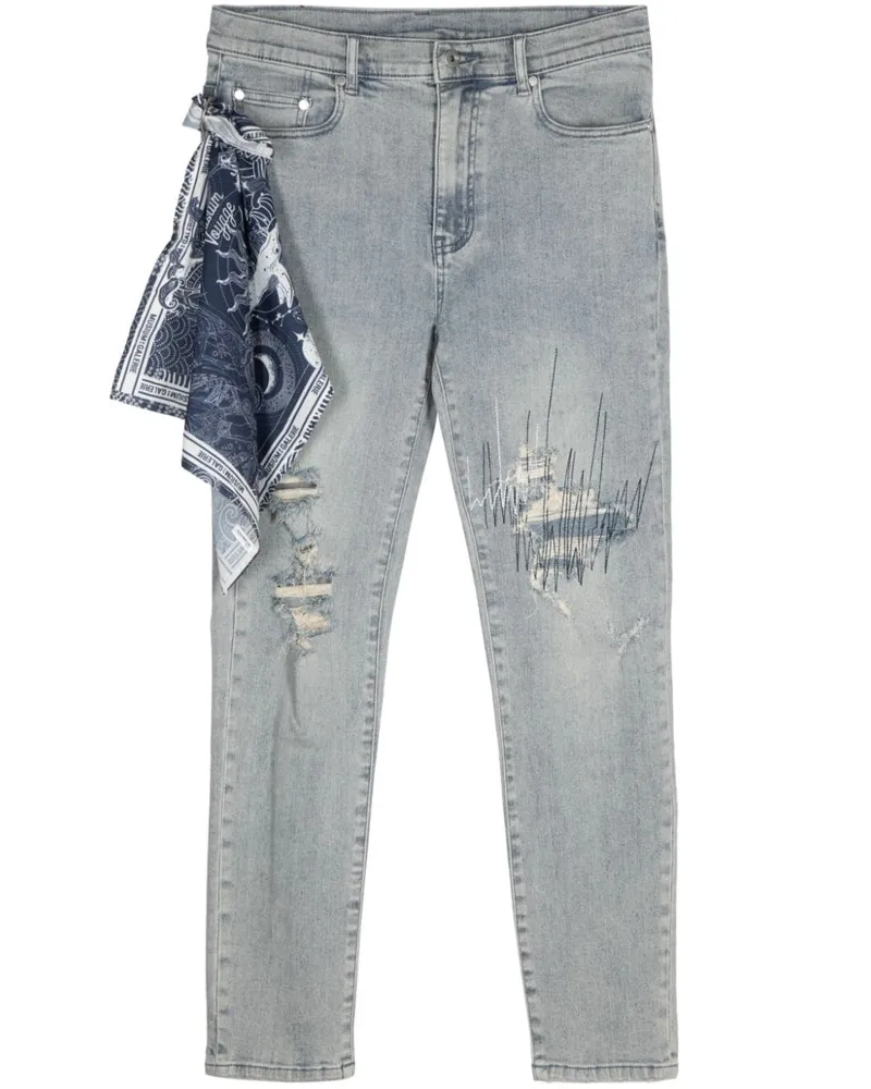 Musium Div. Skinny-Jeans in Distressed-Optik Blau