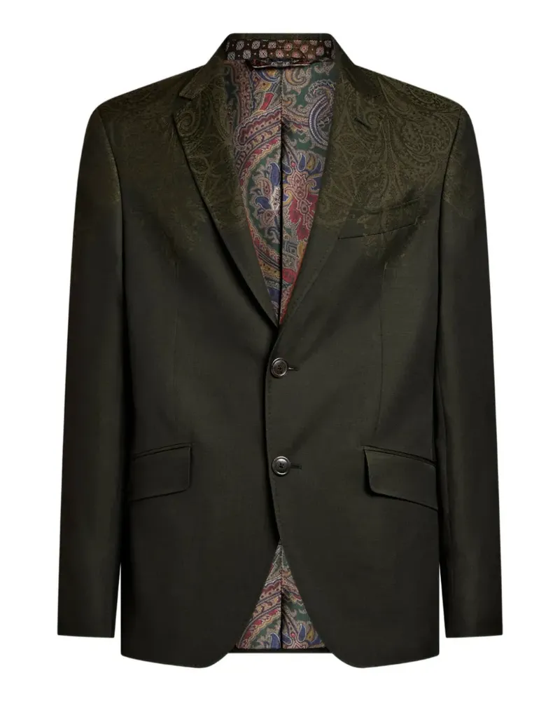 Etro single-breasted wool jacket with placed print - Grün Grün