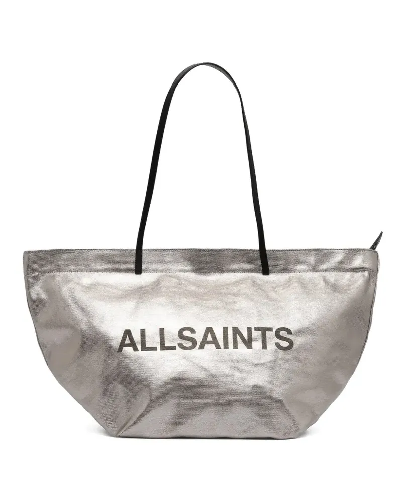 AllSaints Serafina Metallic-Tote Bag mit Logo-Print - Grau Grau