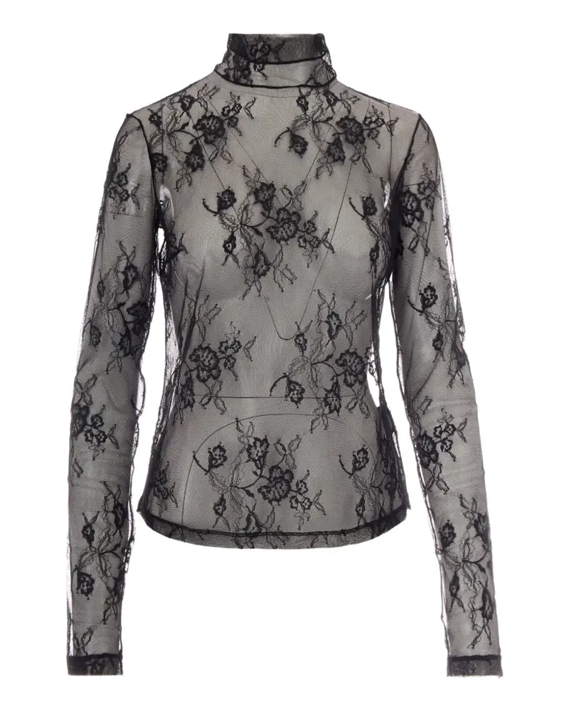Patrizia Pepe lace-overlay high-neck top - Schwarz Schwarz
