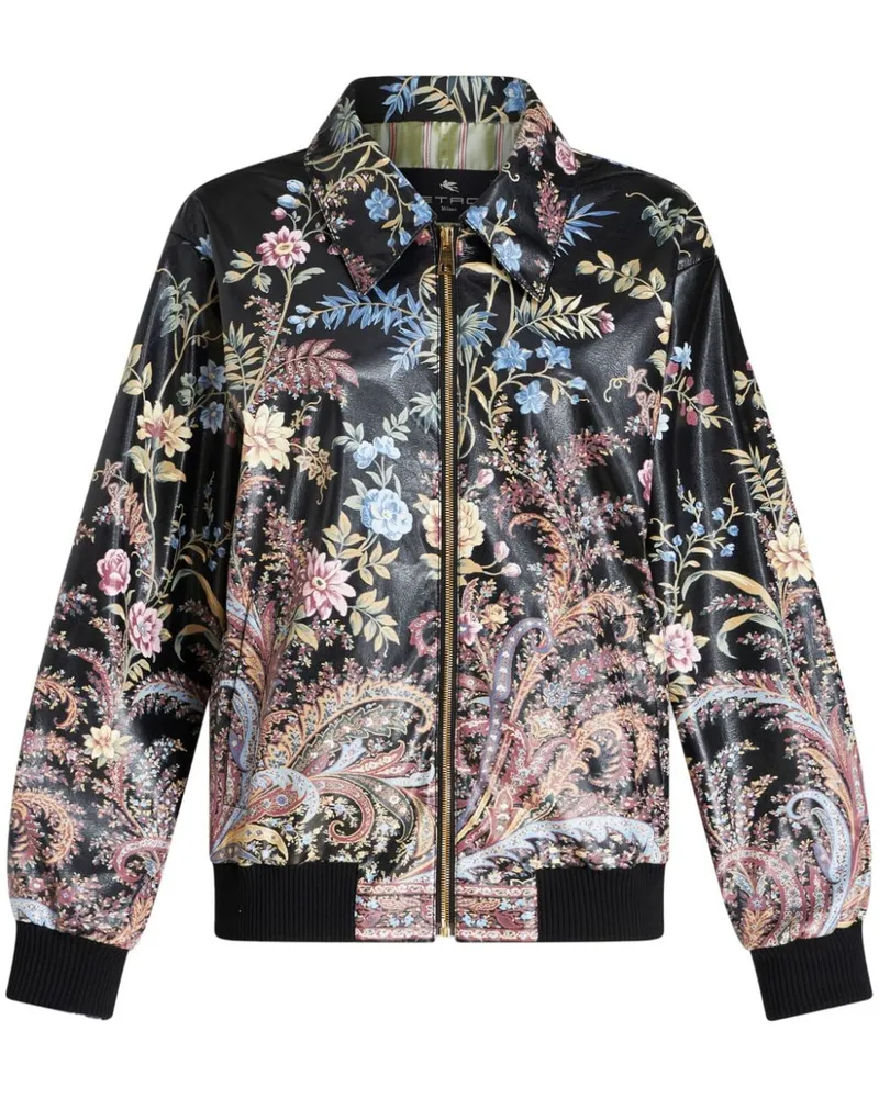 Etro Bomberjacke mit Blumen-Print - Schwarz Schwarz