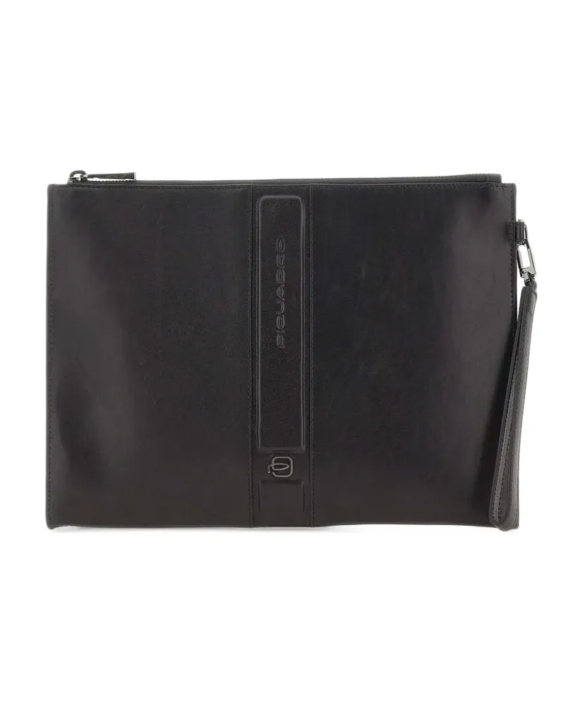 Piquadro Clutch mit Logo-Schild - Schwarz Schwarz