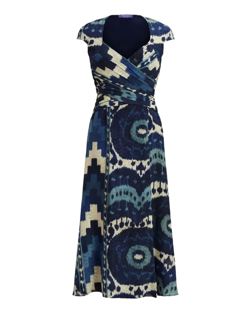 Ralph Lauren cap-sleeve pattern midi dress - Blau Blau