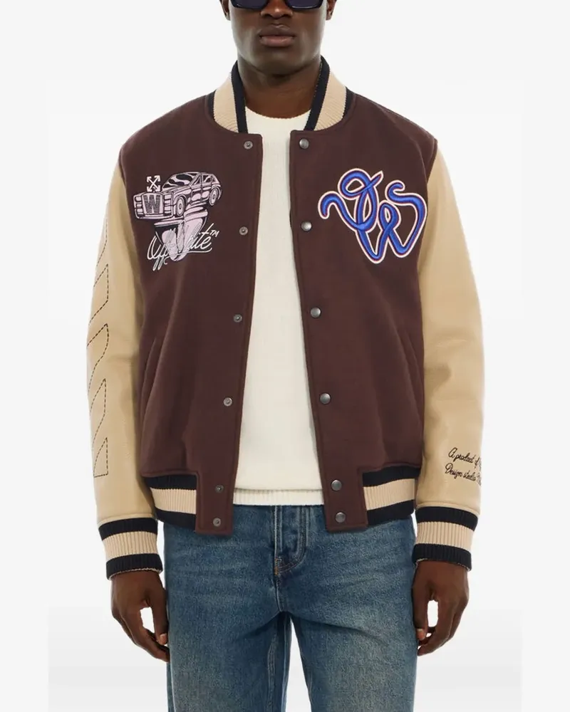 OFF-WHITE Cat Off leather and wool varsity jacket - Braun Braun